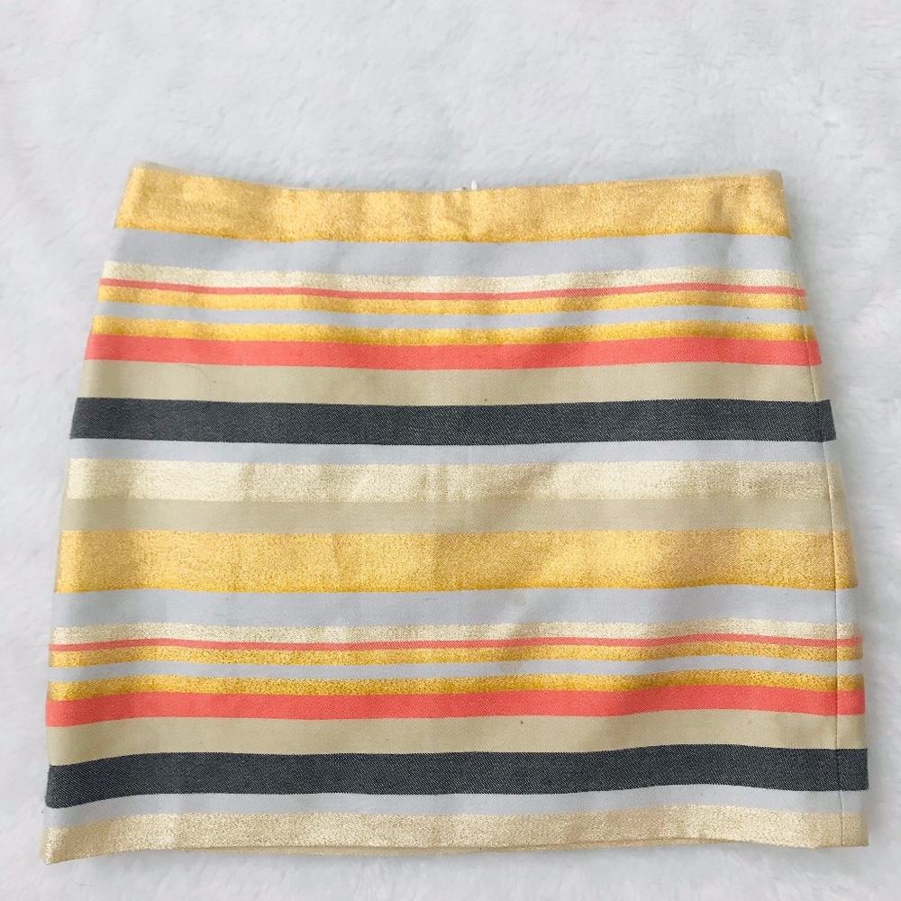 J Crew Metallic Striped Mini Skirt Navy Gold Pink